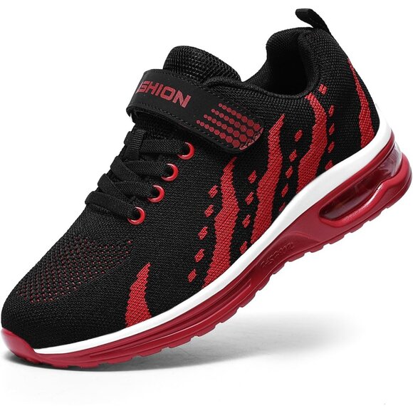 Kids 3208-black Red Running Breathable Lightweight Non Slip Comfortable Sneakers - Picture 1 of 7